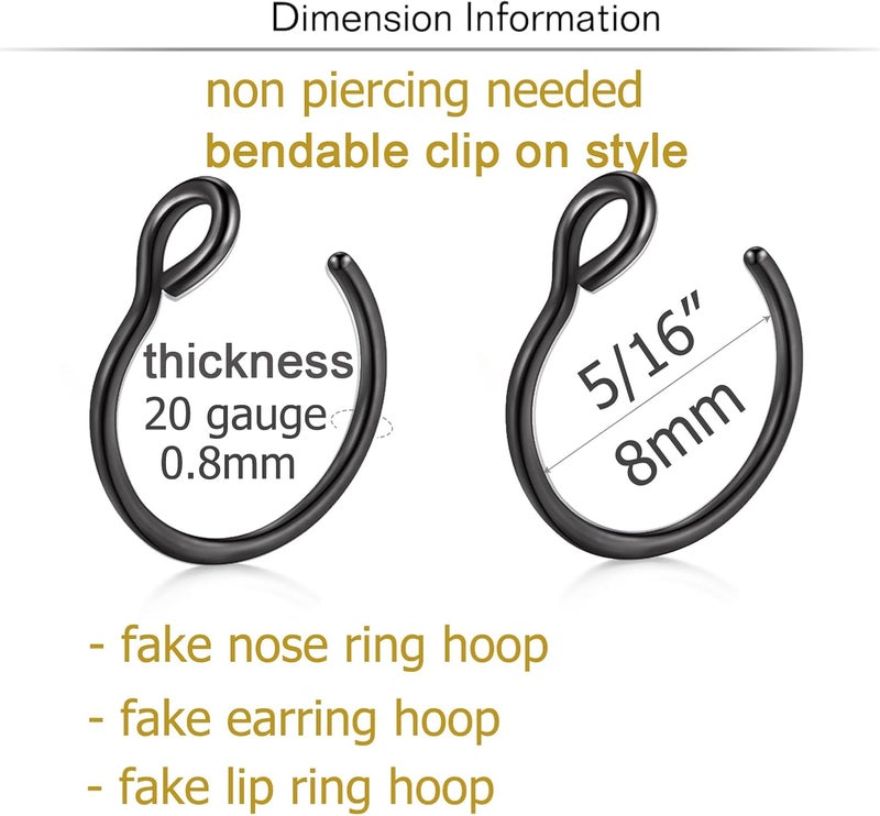 QWALIT Fake Lip Piercing Fake Lip Ring Fake Nose Ring Fake Snake Bites Fake Nose Piercing Faux Lip Rings Fake Snake Bite Piercing Clip Lip Ring Ear Cuff Earrings - Image 2